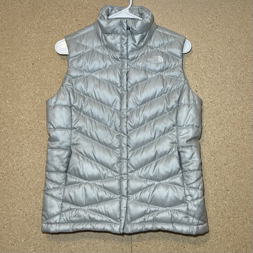 The North Face Vest Women’s Size S 550 Goose Down Puffer Gray Full Zip Aconcagua - Picture 1 of 14